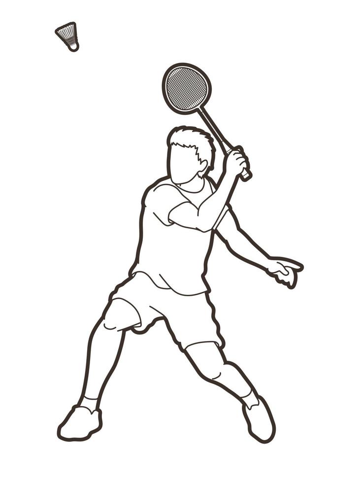 esboço do jogador de badminton masculino vetor