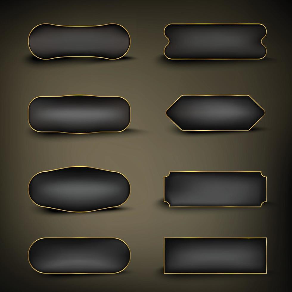botão definido em ouro e preto com formas diferentes vetor