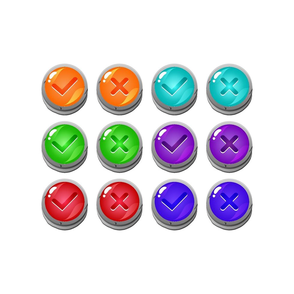 conjunto de botão de interface do usuário do jogo de geléia de pedra de pedra sim e não marcas de seleção para ilustração vetorial de elementos de recurso de gui vetor