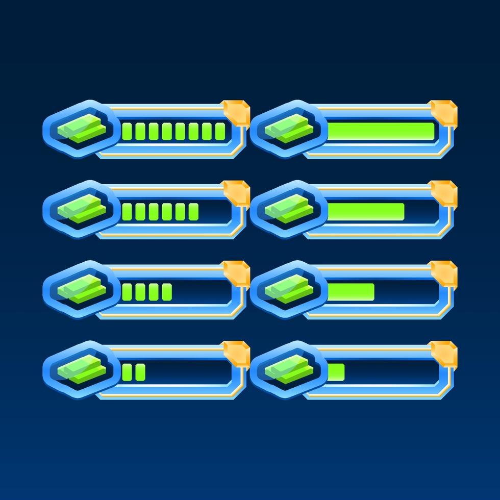 conjunto de fantasia brilhante com jogo de canto dourado ui bucks barra de progresso de dinheiro com 2 estilos diferentes para elementos de recursos de gui vetor