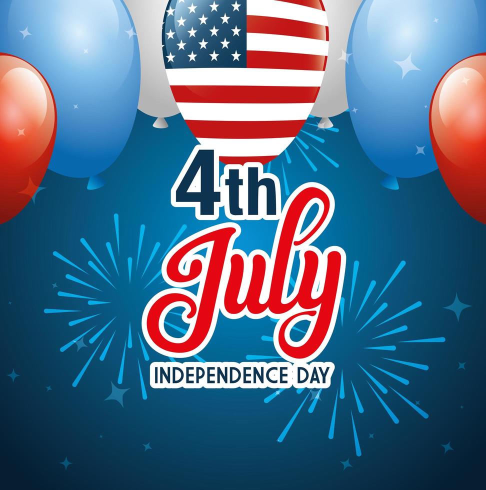 4 de julho feliz dia da independência com balões vetor