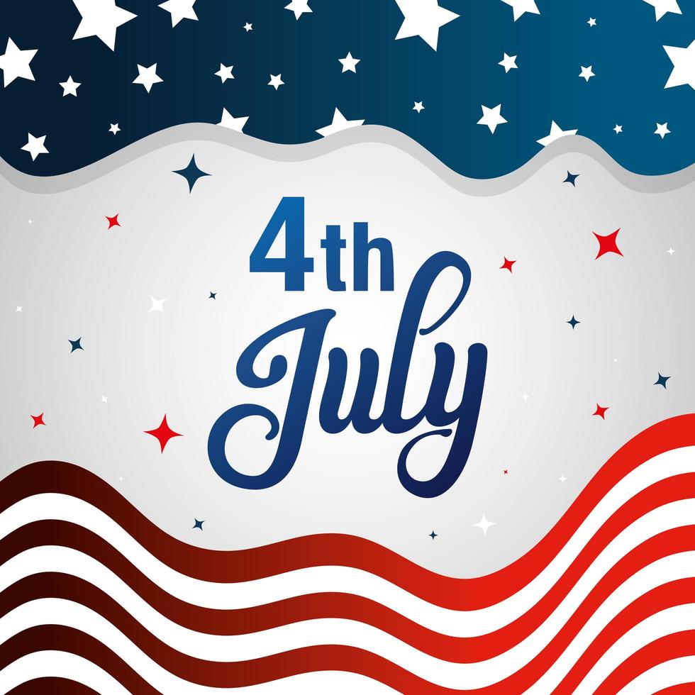 4 de julho feliz dia da independência com decoração de bandeira vetor