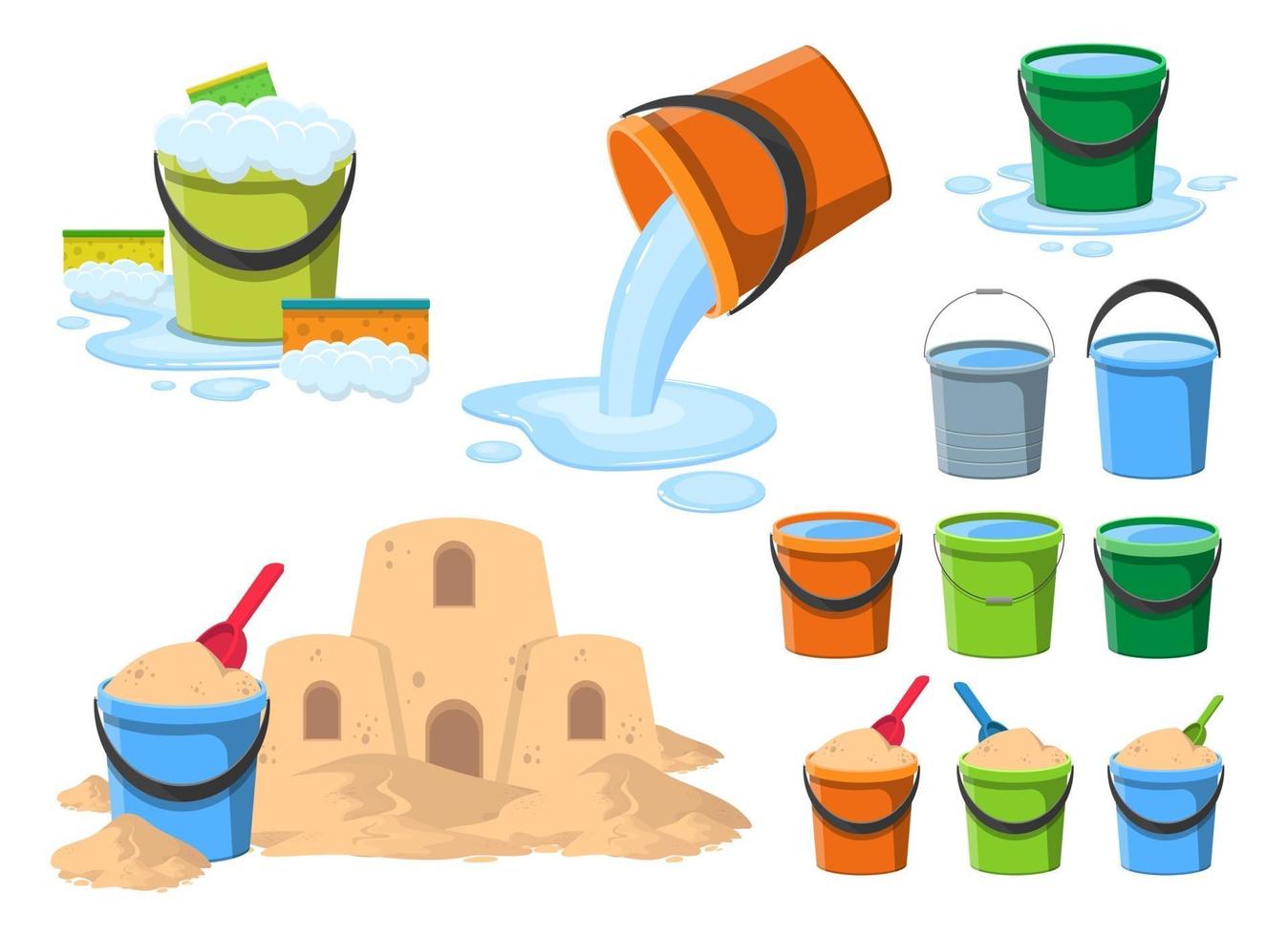 balde com água e areia clipart vector design ilustração conjunto