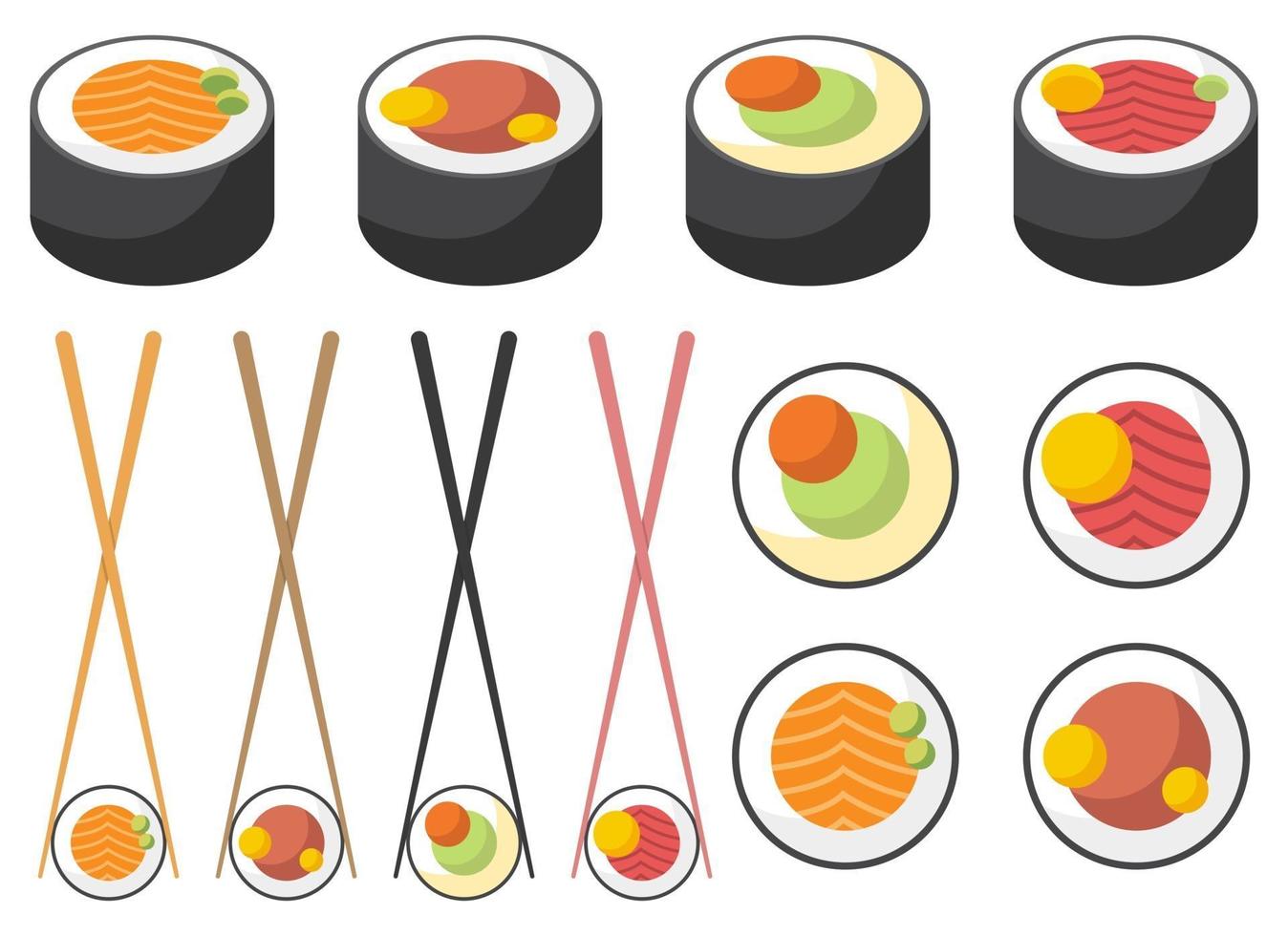 conjunto de ilustração vetorial sushi asiático isolado no fundo branco vetor