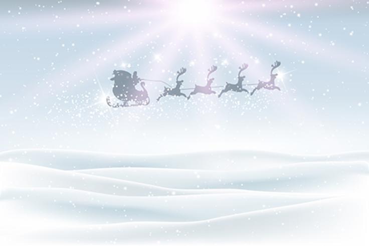 Paisagem de inverno com Papai Noel voando no céu vetor