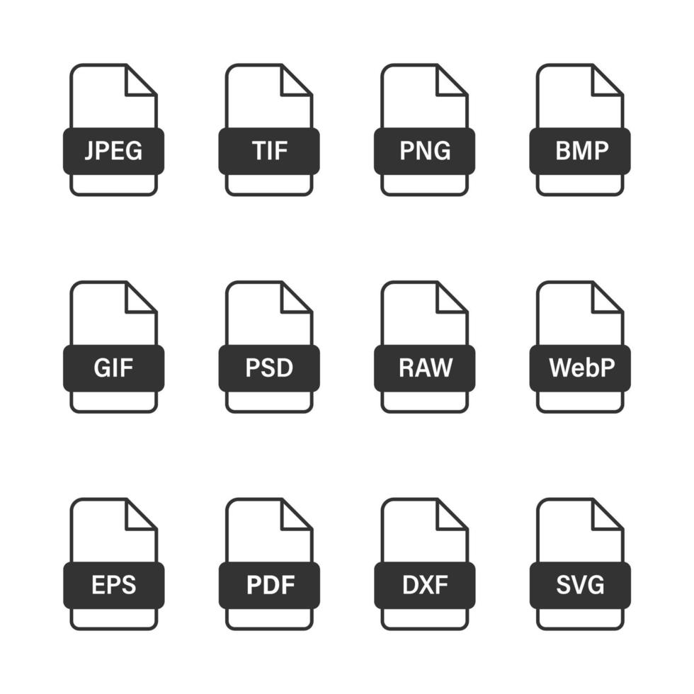 formatos de arquivo de imagem. ícones de tipo de imagem. ilustração vetorial vetor