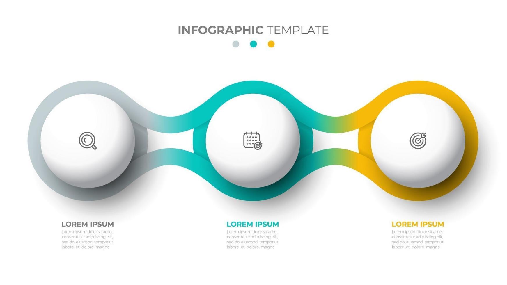 modelo de vetor para gráfico de informação. conceito de negócio com 3 opções, etapas, ícones. elementos de design de círculo criativo.