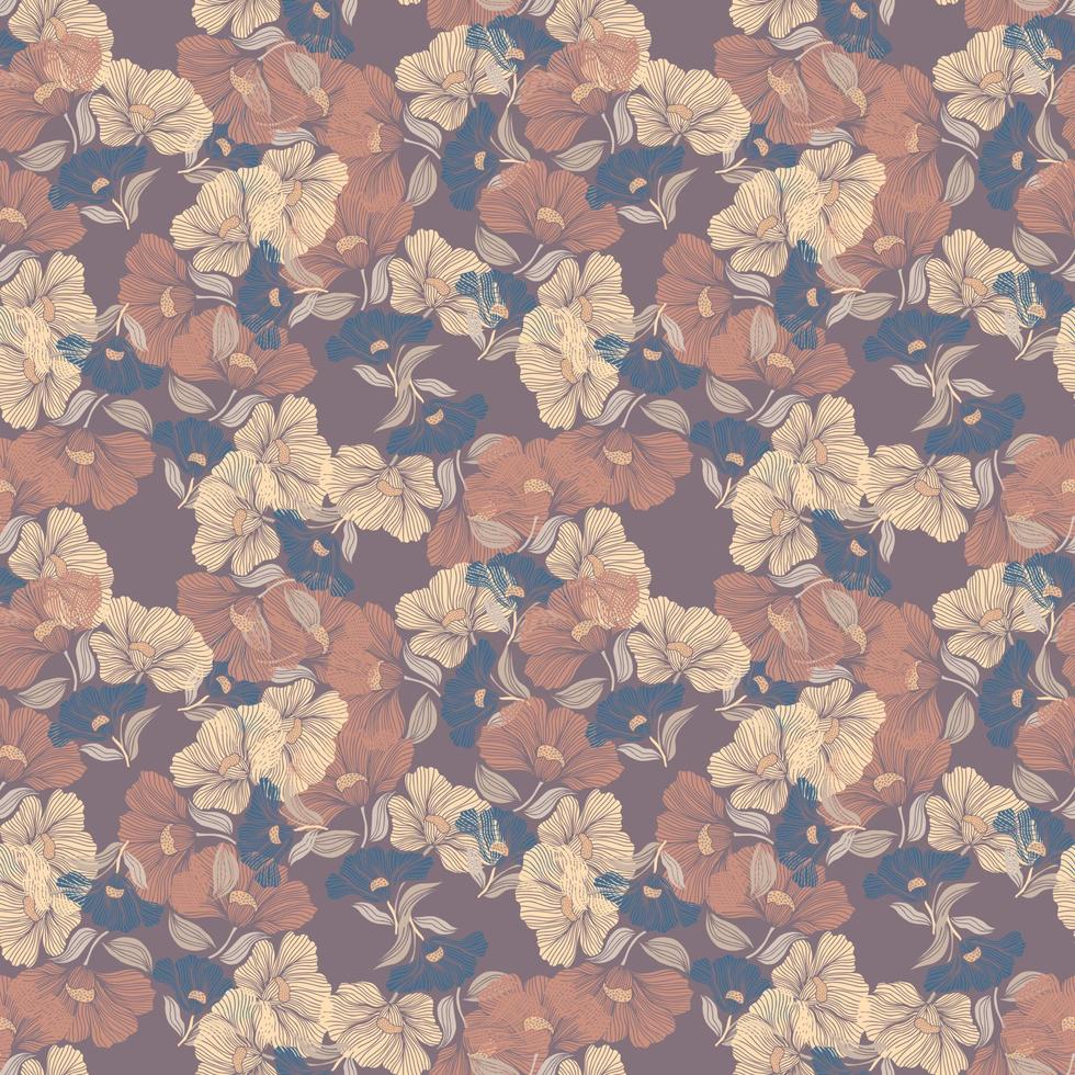 delicado floral vintage esboço sem fim fundo. abstrato flor linha desatado padronizar. retro estilo. vetor