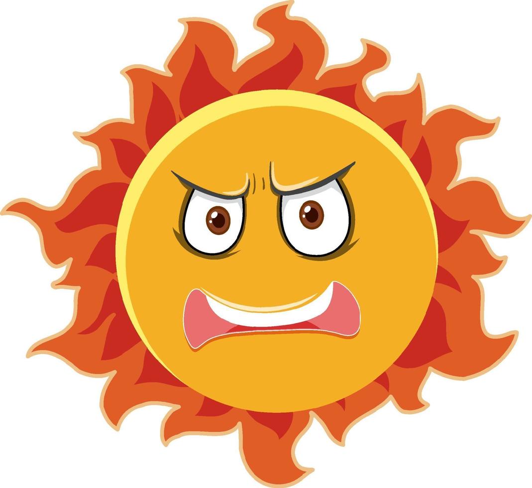 personagem de desenho animado do sol com expressão de raiva no fundo branco vetor