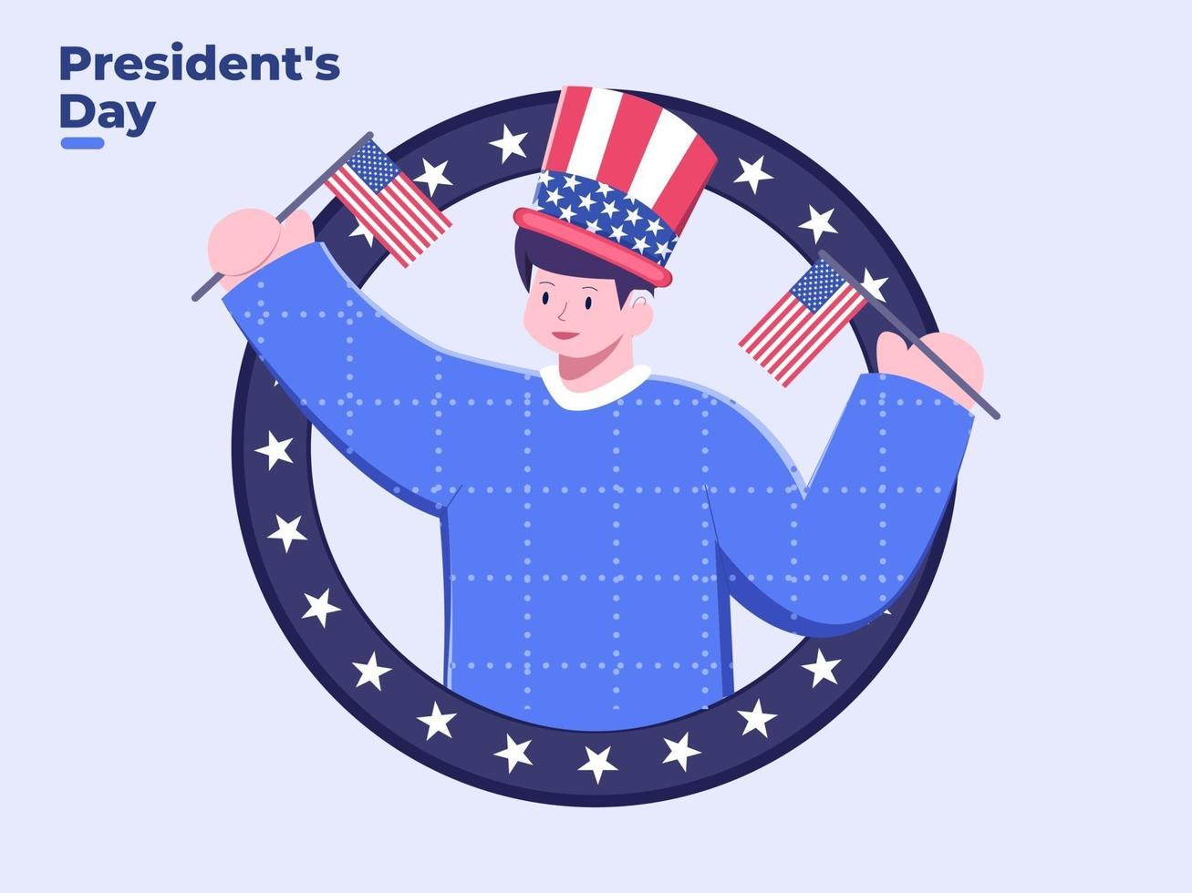 ilustração plana pessoa comemorando o dia do presidente vetor