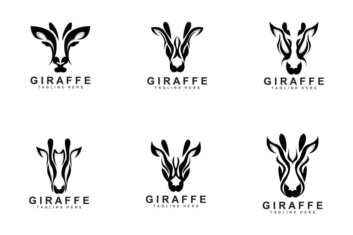 design de logotipo de girafa, silhueta de vetor de cabeça de girafa, animal de pescoço alto, zoológico, ilustração de tatuagem, marca de produto