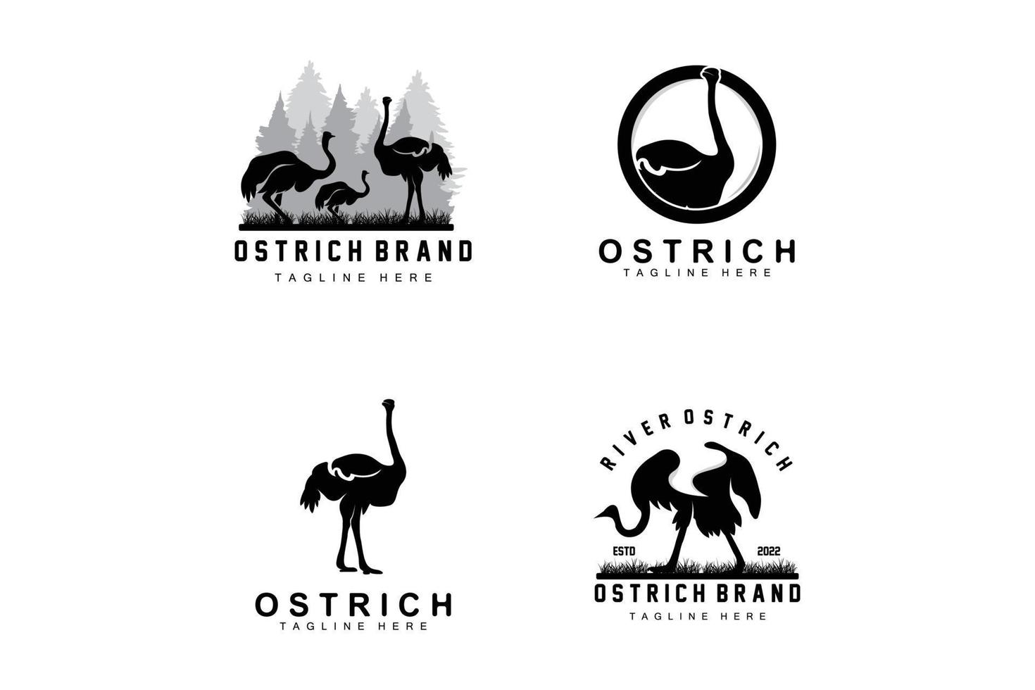 design de logotipo de avestruz, ilustração de animais do deserto, vivendo na floresta, produto de marca de camelo vetorial vetor