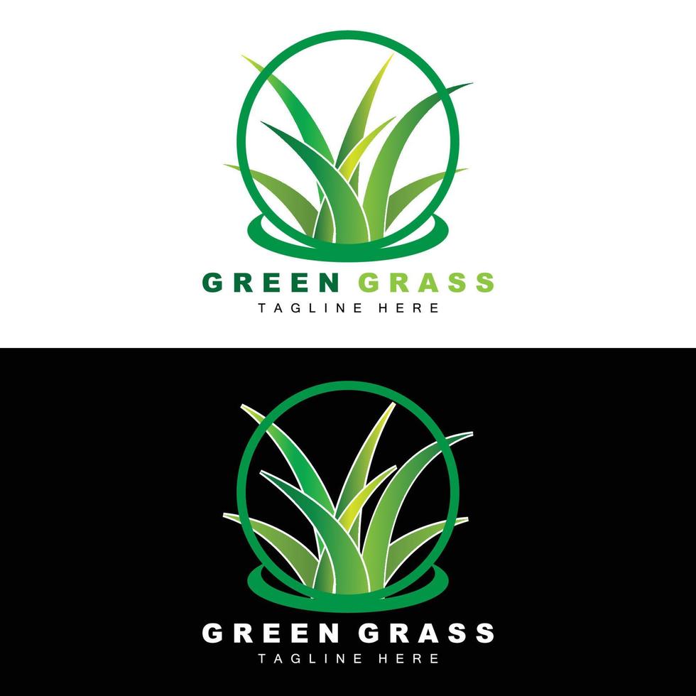 design de logotipo de grama verde, ilustração de paisagem de fazenda, vetor de cenário natural