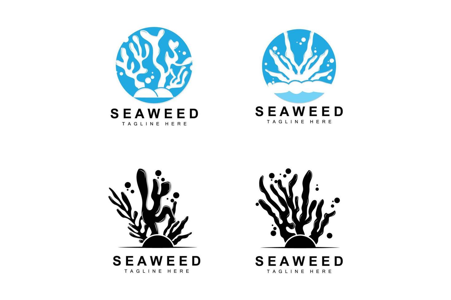 design de logotipo de algas marinhas, ilustração de plantas subaquáticas, cosméticos e ingredientes alimentares vetor