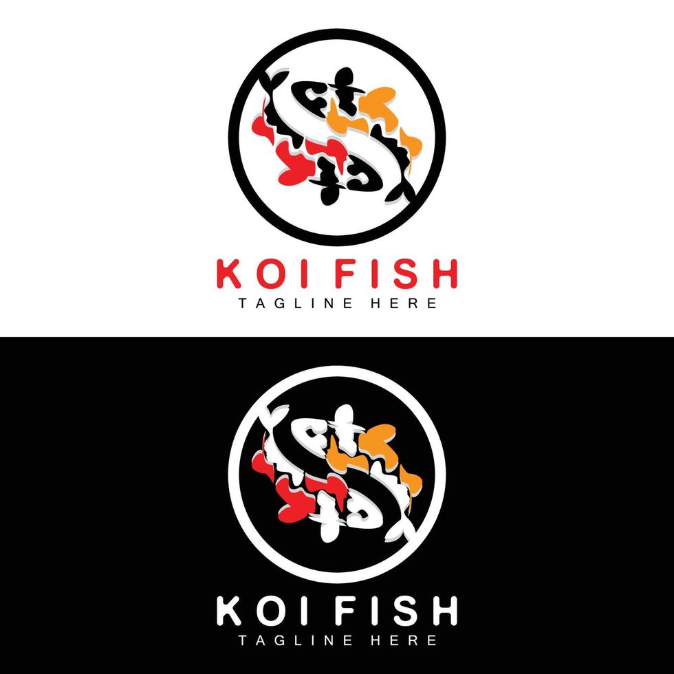 design de logotipo de peixe koi, vetor de peixe ornamental chinês de sorte e triunfo, ícone de peixe dourado da marca da empresa