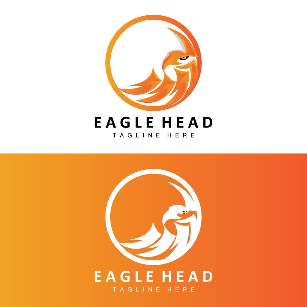 design de logotipo de cabeça de águia, vetor de asas de animais de penas voadoras, ilustração de ícone de marca de produto