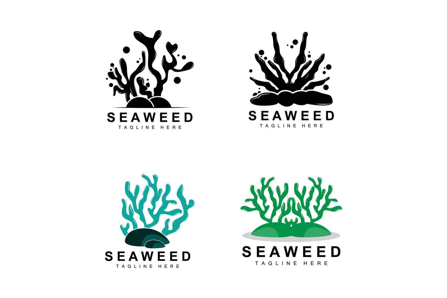 design de logotipo de algas marinhas, ilustração de plantas subaquáticas, cosméticos e ingredientes alimentares vetor