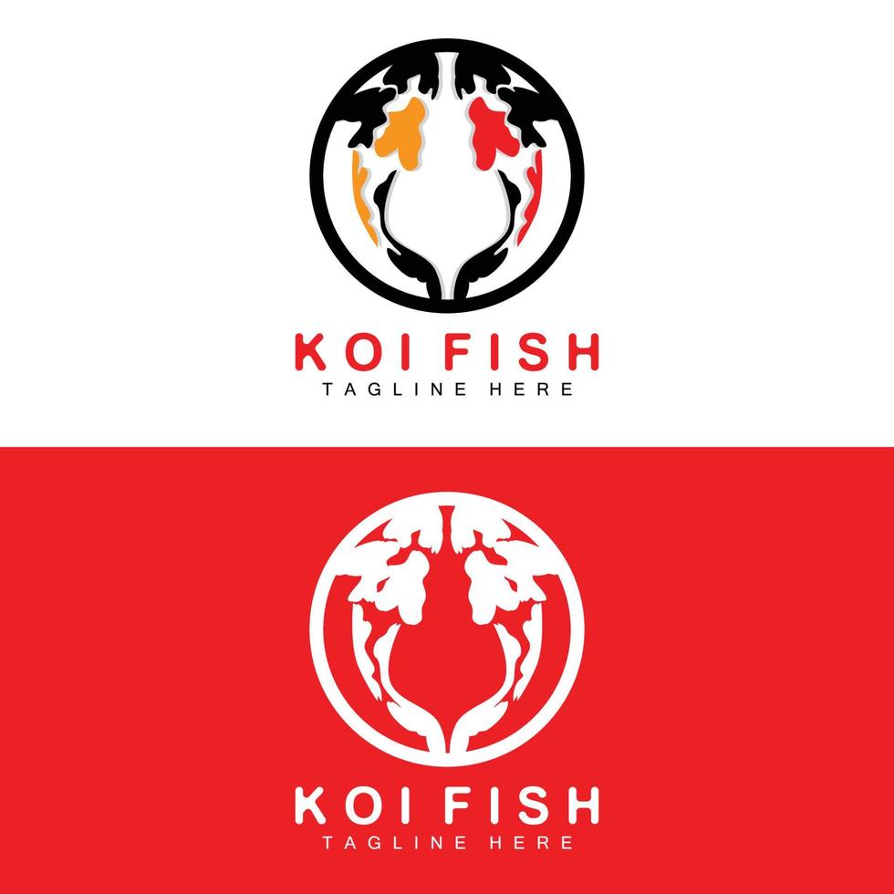 design de logotipo de peixe koi, vetor de peixe ornamental chinês de sorte e triunfo, ícone de peixe dourado da marca da empresa