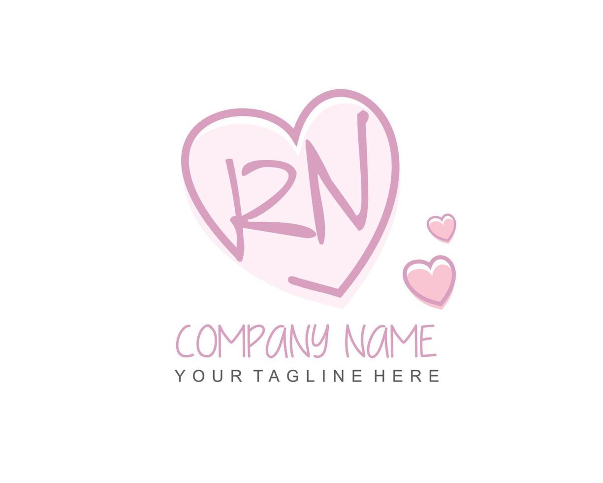 inicial rn com coração amor logotipo modelo vetor