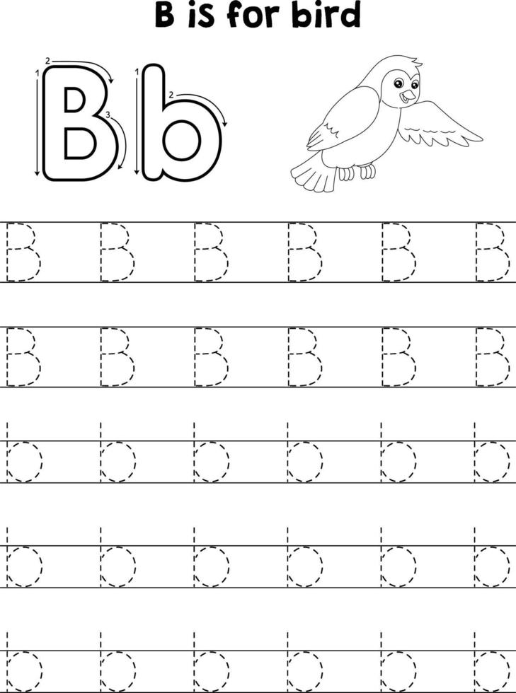 pássaro animal rastreamento carta abc coloração página b vetor