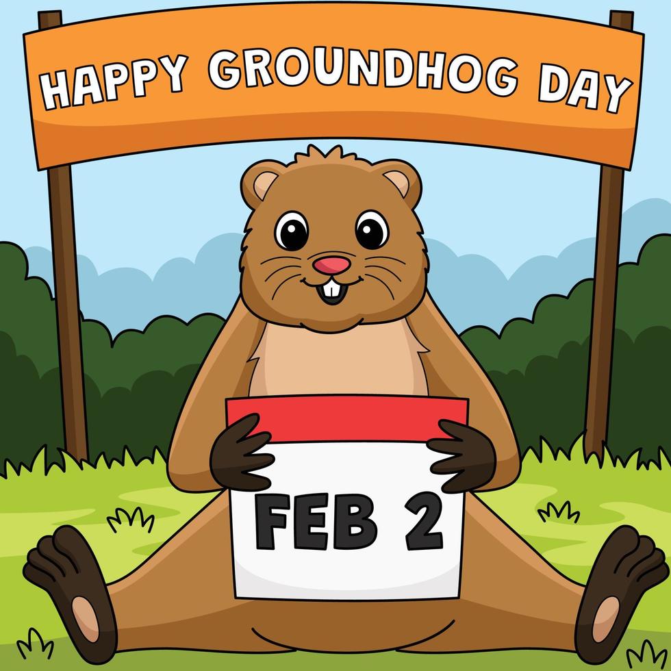 marmota segurando calendário colori ilustração vetor
