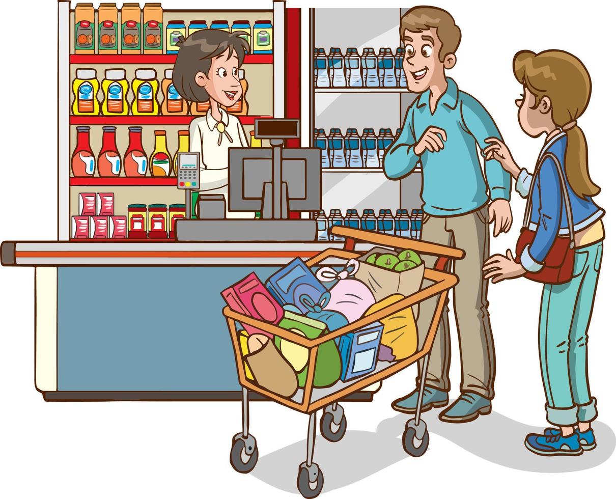 compras crianças e família desenho animado vetor ilustração