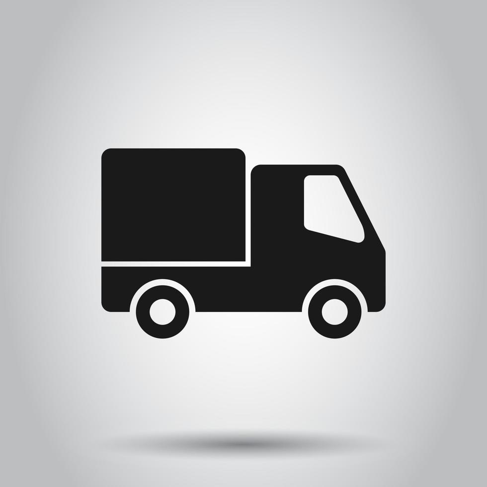 Entrega caminhão placa ícone dentro plano estilo. furgão vetor ilustração em isolado fundo. carga carro o negócio conceito.