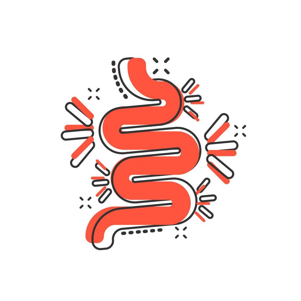 ícone de constipação intestinal em estilo cômico. ilustração de desenho vetorial de colite em fundo branco isolado. efeito de respingo de conceito de negócio de estômago. vetor