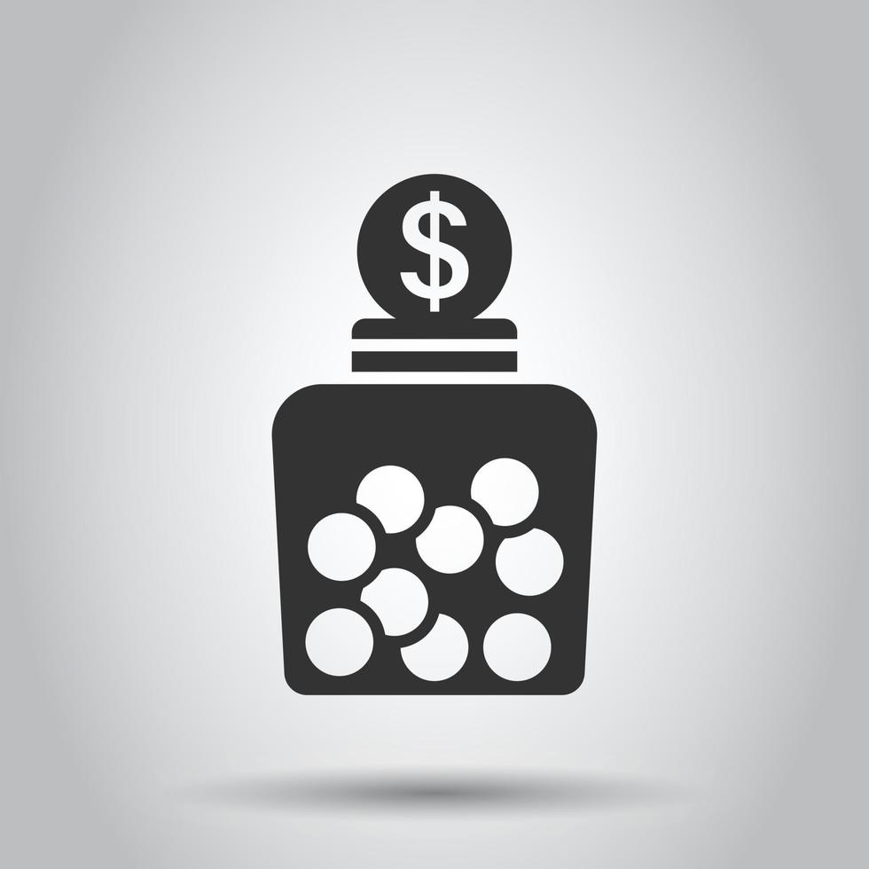 ícone da caixa de dinheiro em estilo simples. ilustração em vetor recipiente jar moeda em fundo branco isolado. conceito de negócio moneybox de doação.