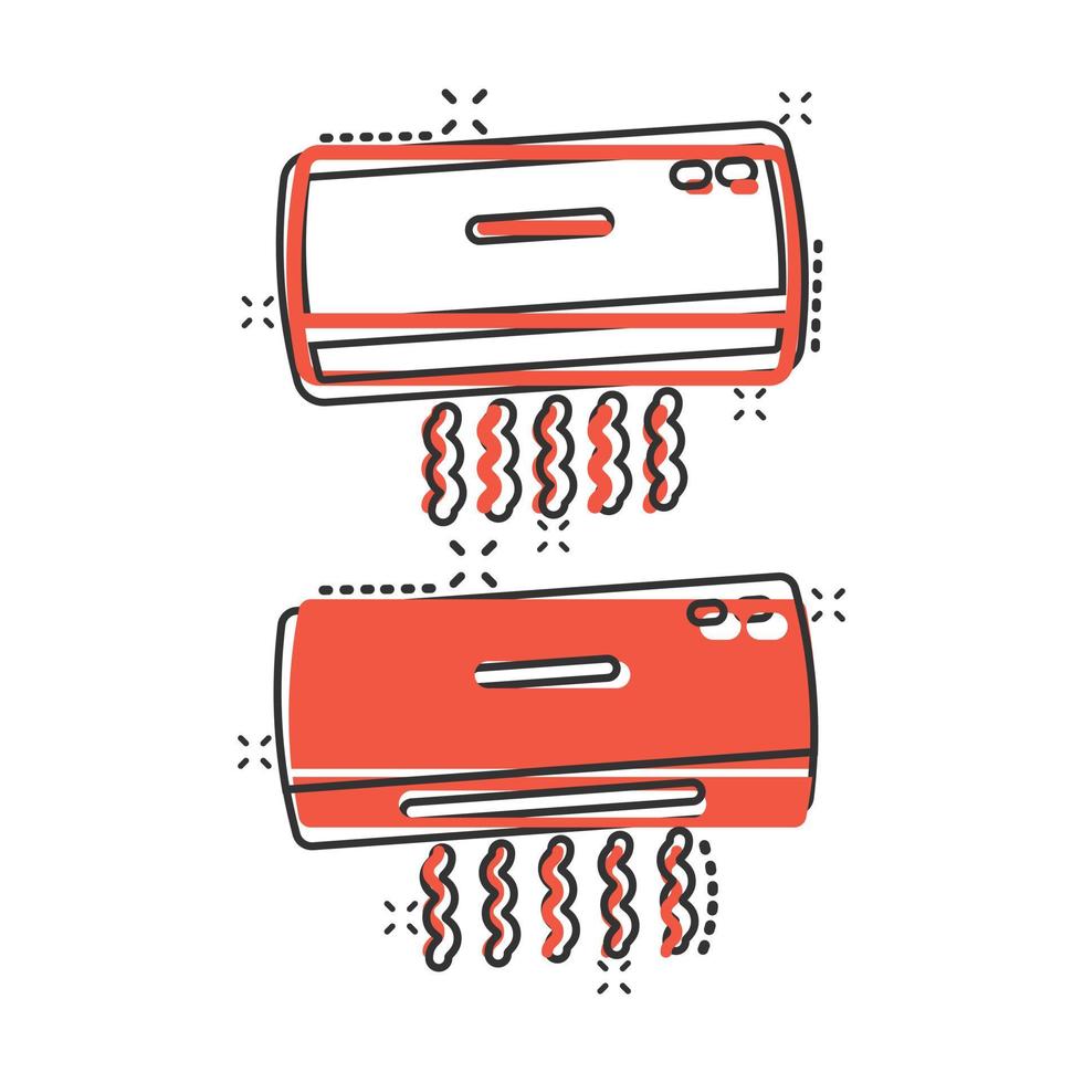 ícone de condicionador em estilo cômico. ilustração em vetor desenho animado mais legal em fundo branco isolado. conceito de negócio de efeito de respingo de clima frio.