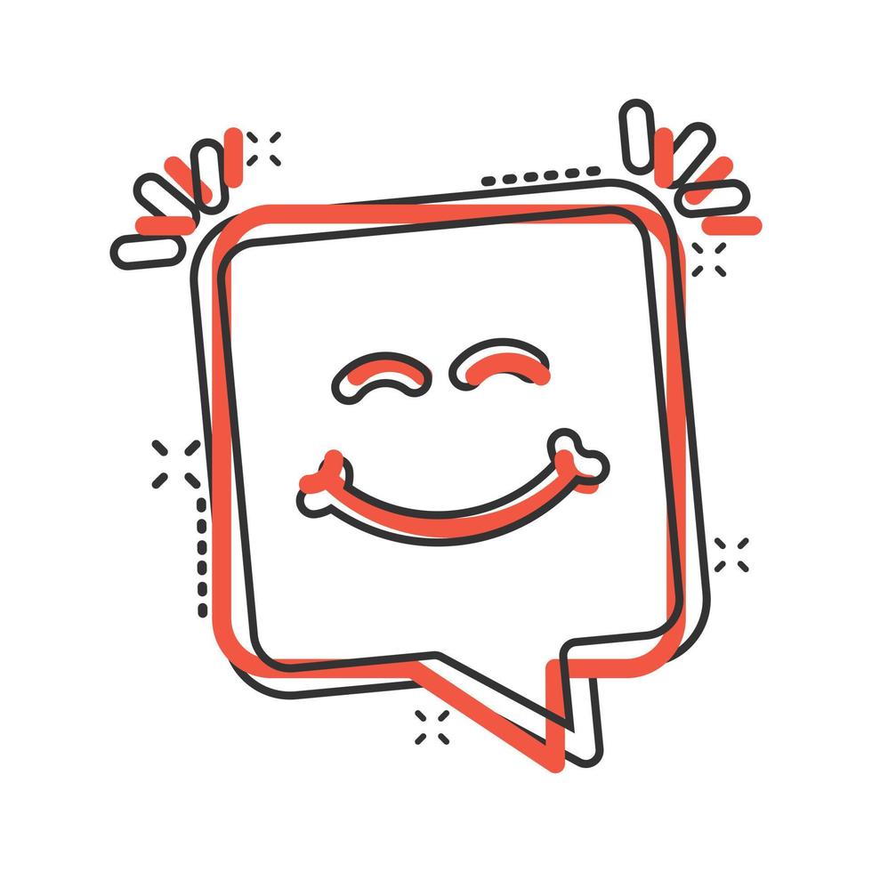 ícone de sms feliz em estilo cômico. ilustração em vetor mensagem discurso bolha dos desenhos animados no fundo branco isolado. conceito de negócio de efeito de respingo de envelope.