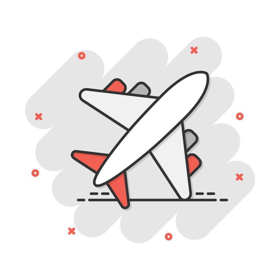 ícone de avião de desenho vetorial em estilo cômico. pictograma de ilustração de sinal de avião do aeroporto. conceito de efeito de respingo de negócios de avião. vetor