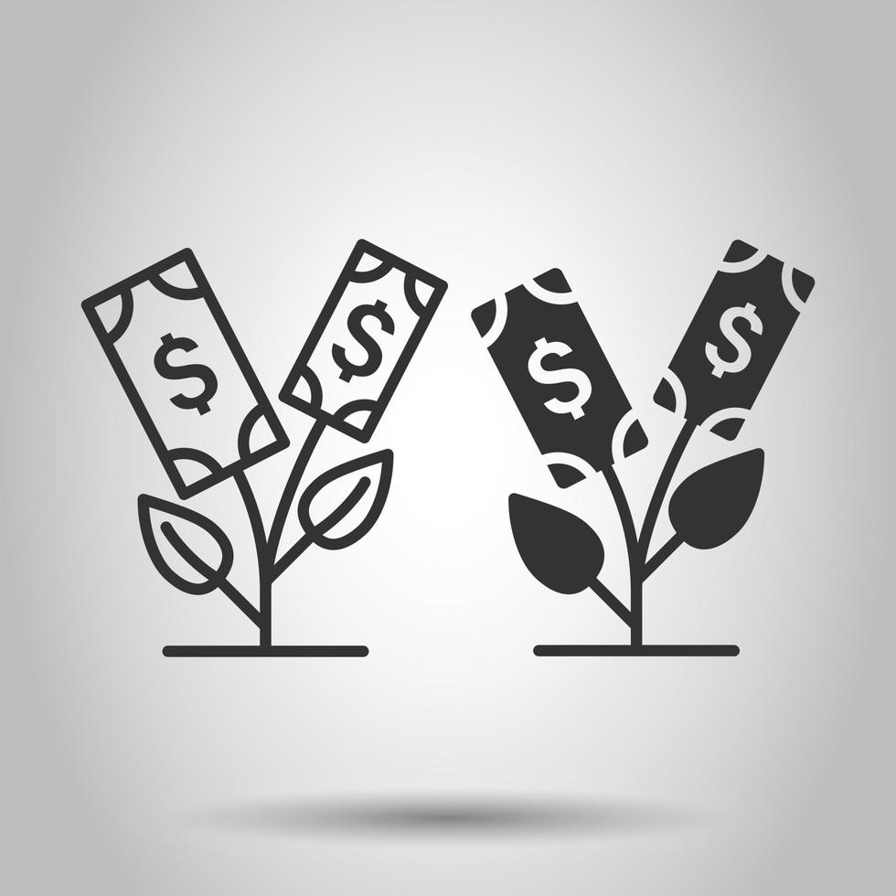 ícone de lucro de crescimento em estilo simples. flor com ilustração em vetor dinheiro em fundo branco isolado. aumentar o conceito de negócio.