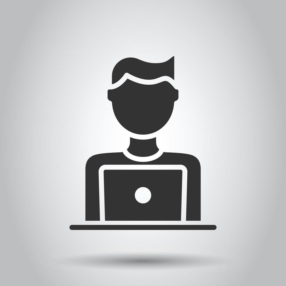 pessoas com ícone de computador portátil em estilo simples. ilustração em vetor usuário pc em fundo branco isolado. conceito de negócio de gerente de escritório.