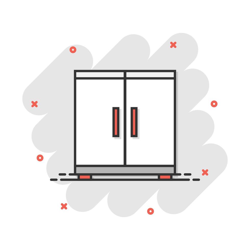 ícone de armário de desenho vetorial em estilo cômico. pictograma de ilustração de sinal de móveis. conceito de efeito de respingo de negócios de gabinete. vetor