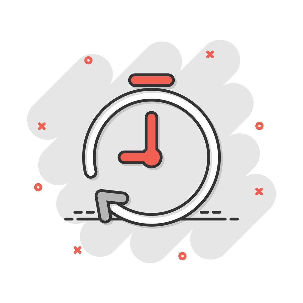 ícone de timer de relógio de desenho vetorial em estilo cômico. pictograma de ilustração do conceito de alarme de tempo. conceito de efeito de respingo de negócios de relógio de cronômetro. vetor
