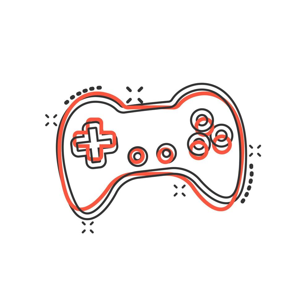 ícone de sinal de joystick em estilo cômico. gamepad vector cartoon ilustração sobre fundo branco isolado. efeito de respingo de conceito de negócio de controlador de console de jogos.