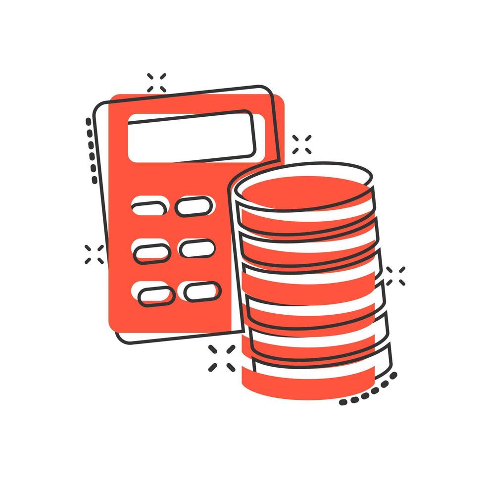 ícone de cálculo de dinheiro em estilo cômico. orçamento bancário ilustração dos desenhos animados vetor sobre fundo branco isolado. conceito de negócio de efeito de respingo de pagamento financeiro.