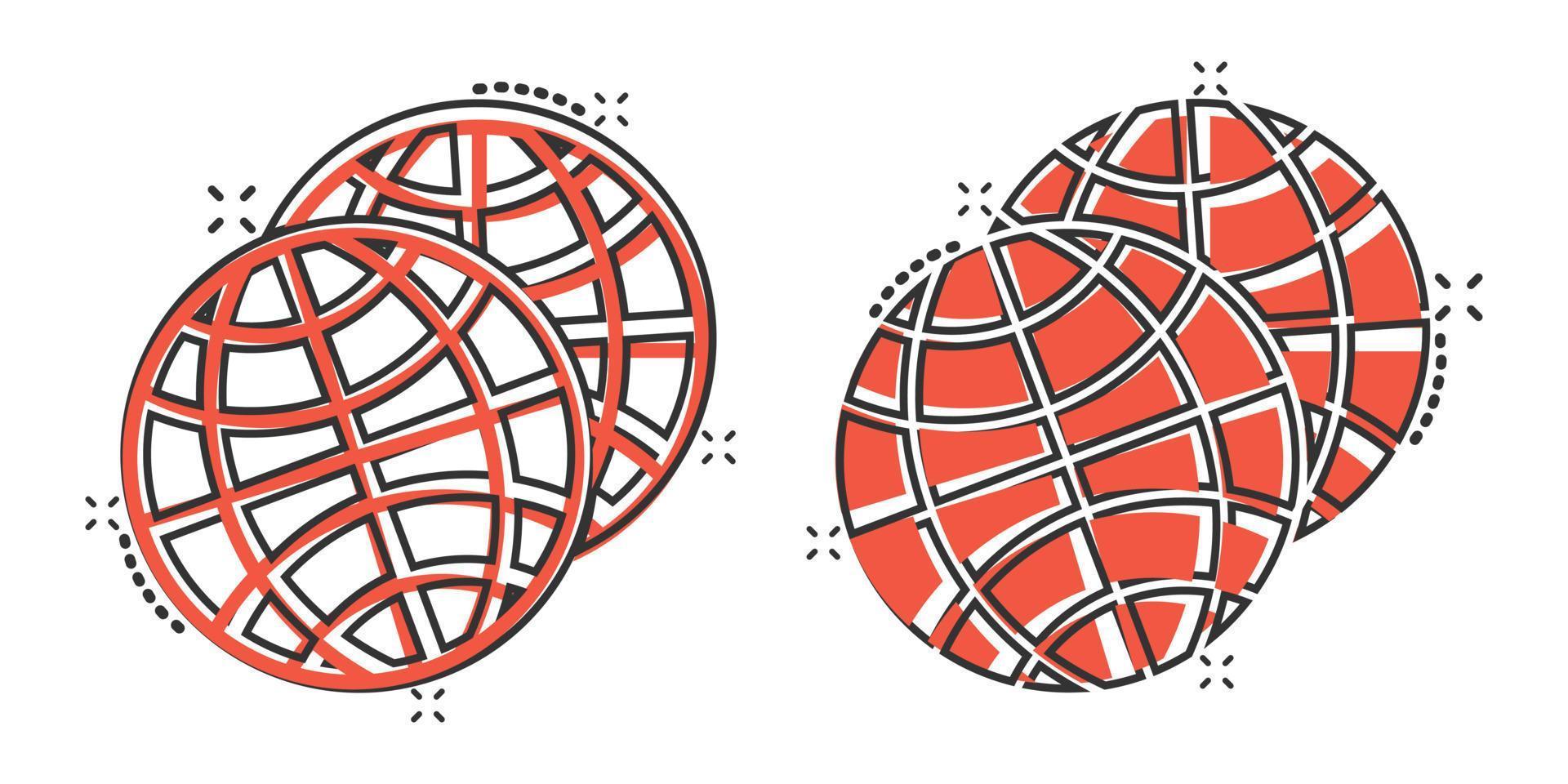 ícone do planeta Terra em estilo cômico. ilustração em vetor globo geográfica dos desenhos animados em fundo branco isolado. conceito de negócio de efeito de respingo de comunicação global.