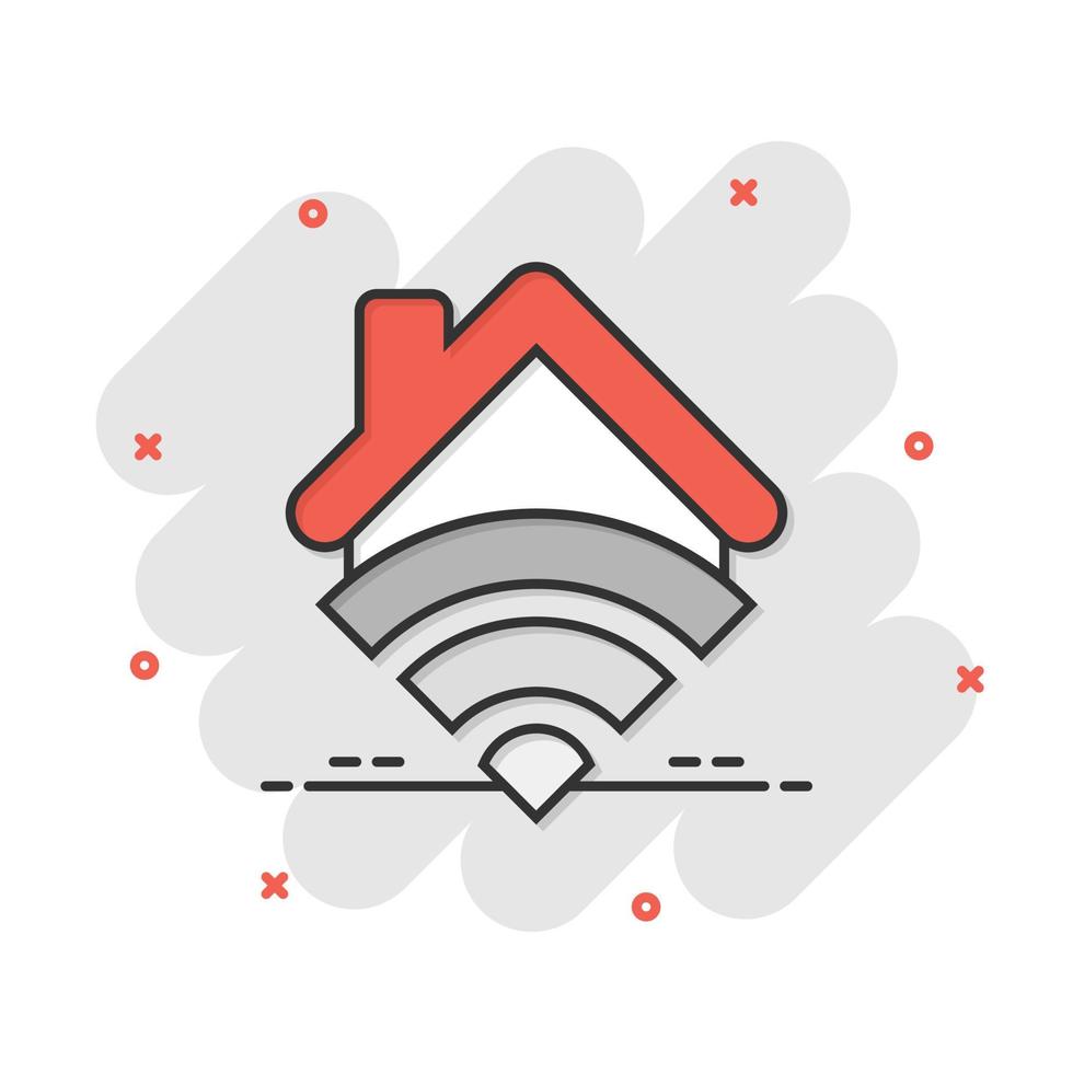 ícone de casa inteligente em estilo cômico. pictograma de ilustração de desenho vetorial de controle de casa. efeito de respingo de conceito de negócio em casa inteligente. vetor