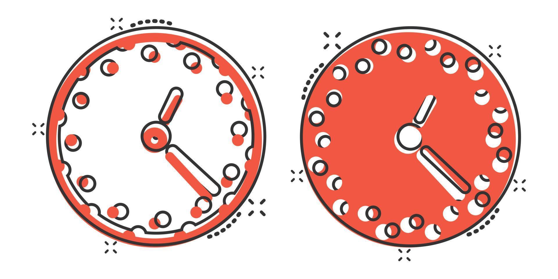 ícone de relógio em estilo cômico. assista a ilustração vetorial dos desenhos animados em fundo branco isolado. conceito de negócio de efeito de respingo de temporizador. vetor