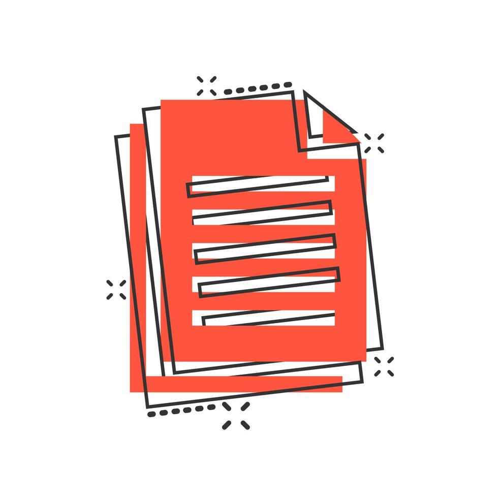 ícone de nota de documento em estilo cômico. pictograma de ilustração de desenho vetorial de folha de papel. efeito de respingo de conceito de negócio de documento de bloco de notas. vetor