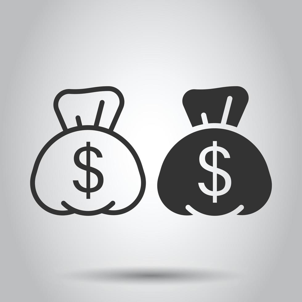 ícone do saco de dinheiro em estilo simples. saco de dinheiro com ilustração vetorial de dólar em fundo branco isolado. conceito de negócio de saco de dinheiro. vetor