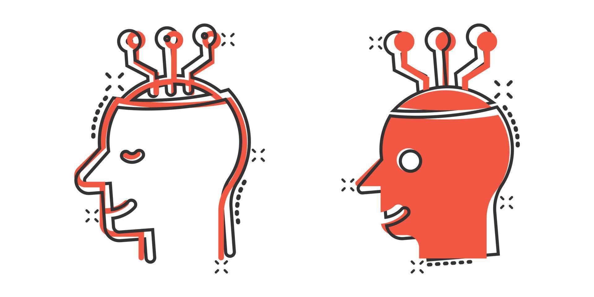 ícone de consciência mental em estilo cômico. ideia ilustração em vetor desenho humano sobre fundo branco isolado. conceito de negócio de efeito de respingo de cérebro de cliente.