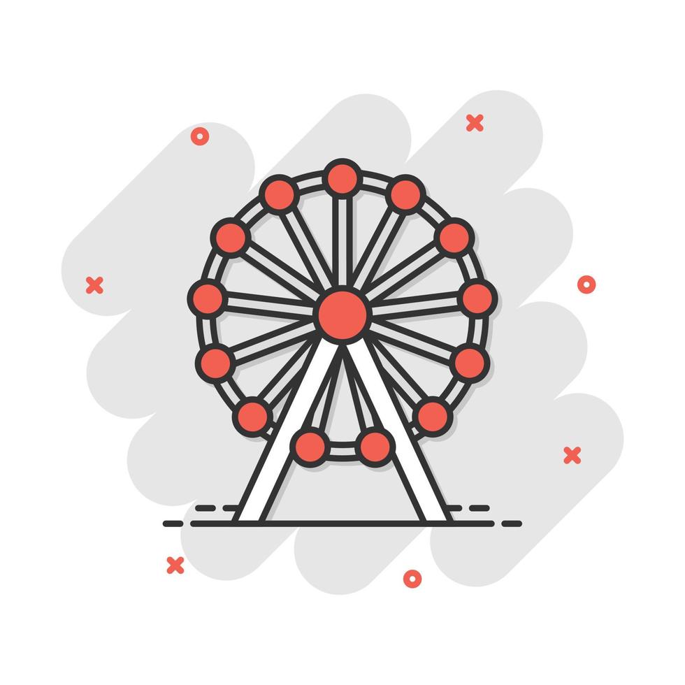 ícone de roda gigante de desenho vetorial em estilo cômico. carrossel no pictograma de ilustração de sinal de parque. conceito de efeito de respingo de negócios de passeio de diversão. vetor