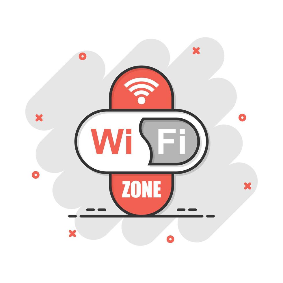 ícone de zona wi-fi em estilo cômico. pictograma de ilustração de desenho vetorial de tecnologia sem fio wi-fi. efeito de respingo de conceito de negócio wi-fi de rede. vetor