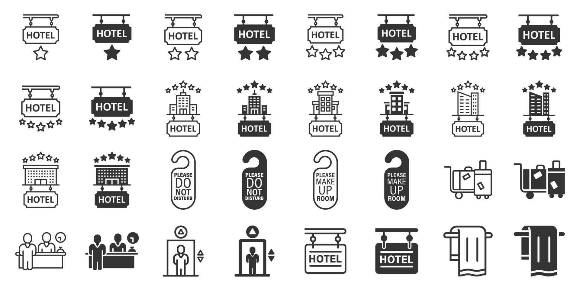 ícone do hotel definido em estilo simples. reserva ilustração vetorial no fundo branco isolado. conceito de negócio de reserva de férias. vetor