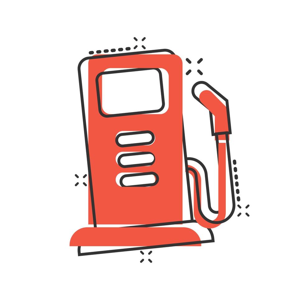 ícone da bomba de combustível em estilo cômico. ilustração em vetor sinal dos desenhos animados posto de gasolina no fundo branco isolado. conceito de negócio de efeito de respingo de gasolina.