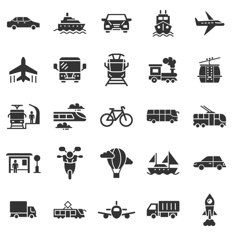 ícone de transporte definido em estilo simples. ilustração de coleção de vetores de carro em fundo branco isolado. conceito de negócio de transporte marítimo.