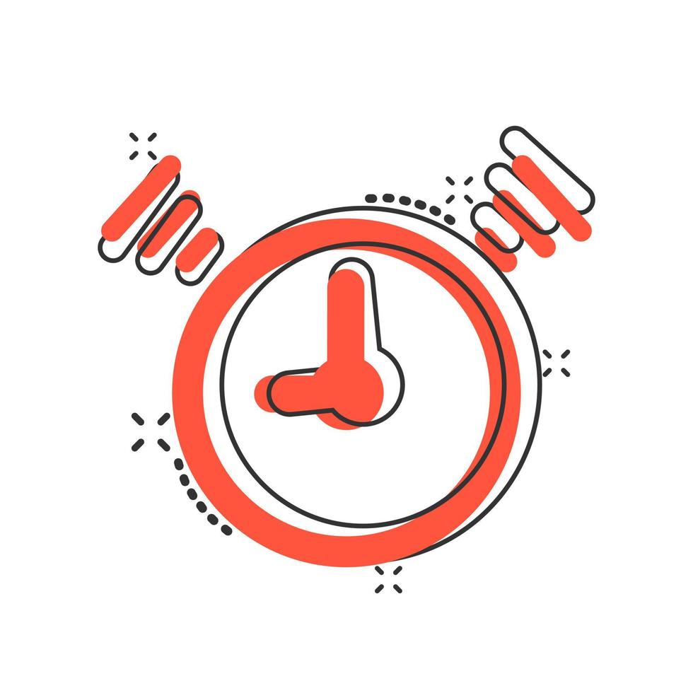 ícone de timer de relógio de desenho vetorial em estilo cômico. pictograma de ilustração do conceito de alarme de tempo. conceito de efeito de respingo de negócios de relógio de cronômetro. vetor